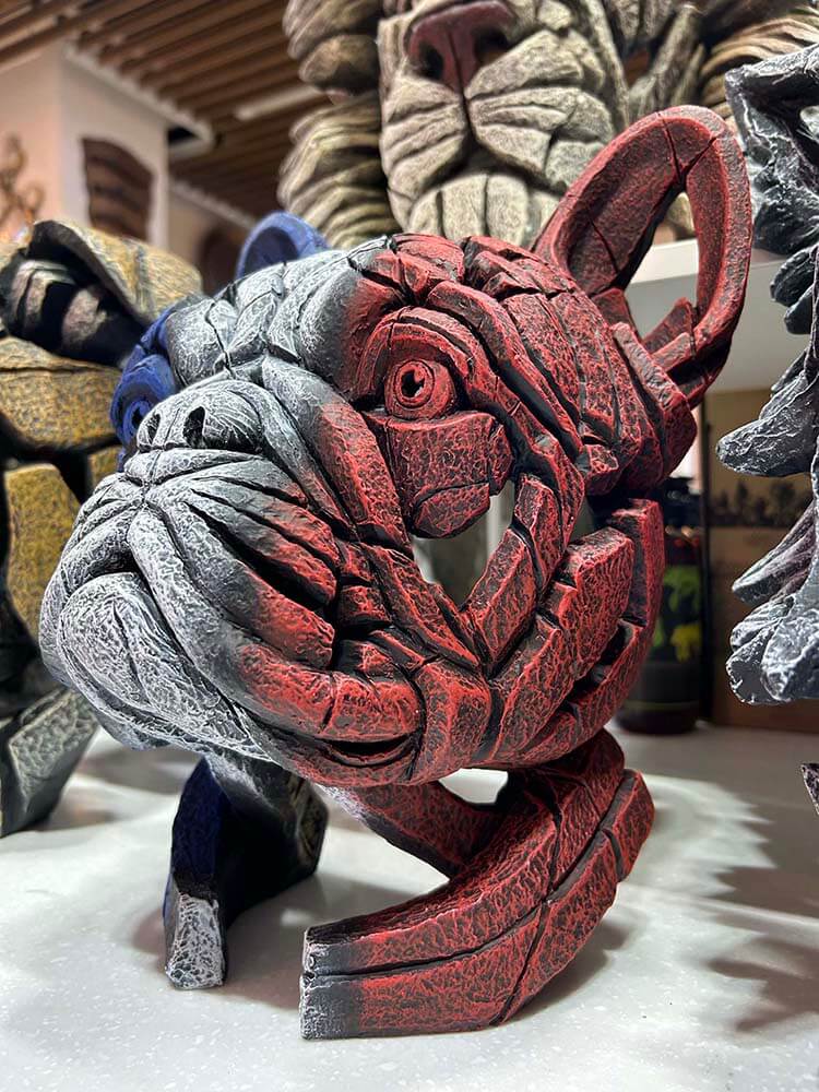 French Bulldog Statue, Frenchie in French flag colours on