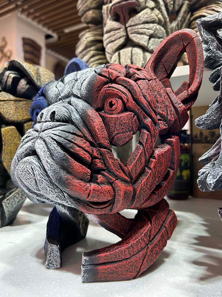 French Bulldog Statue, Frenchie in French flag colours on