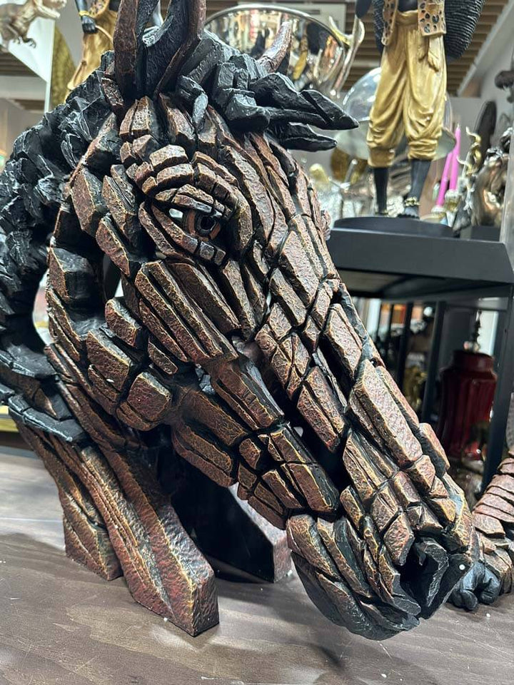 Edge Sculpture Large Horse Statue-Bay, Life Size Horse Bust Brown 