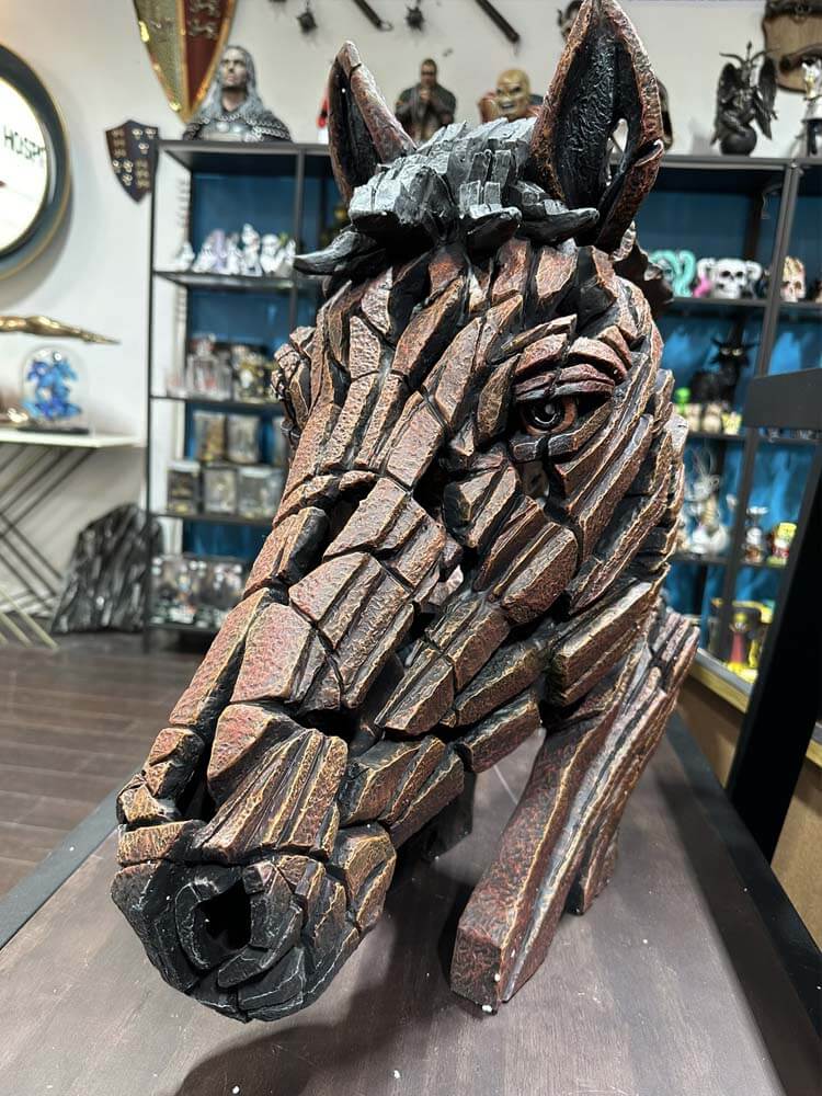 Edge Sculpture Large Horse Statue-Bay, Life Size Horse Bust Brown 