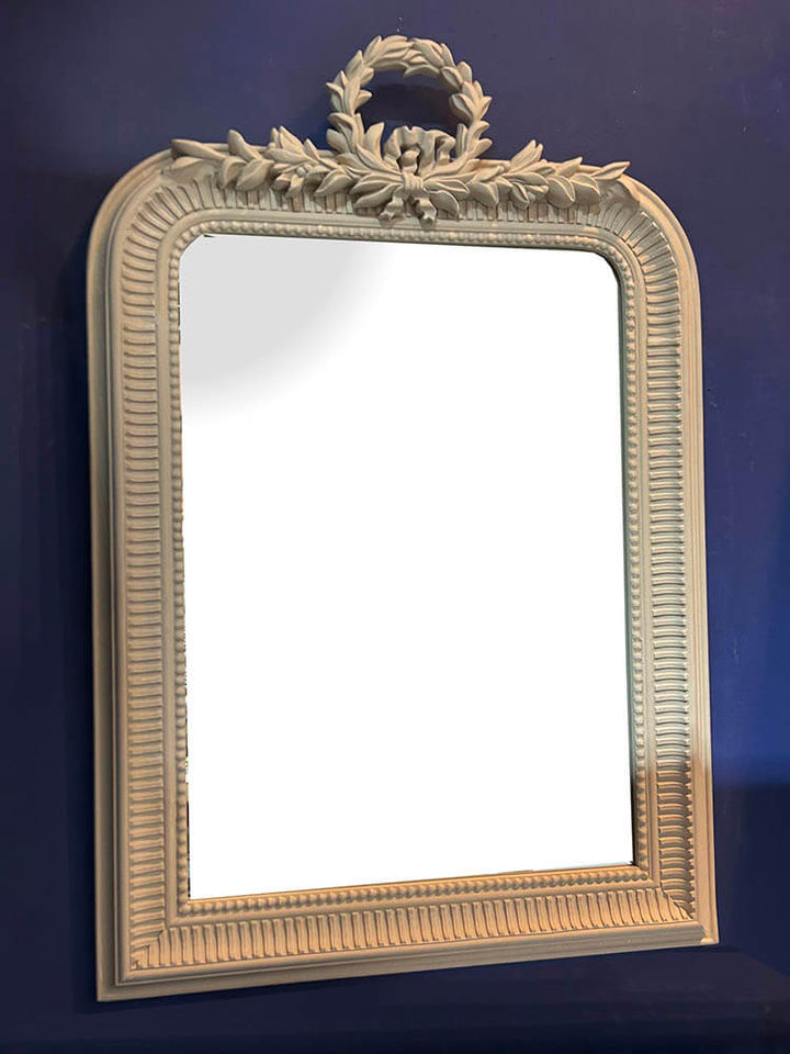 Vintage wooden mirror, Chalk white ornamental mirror 