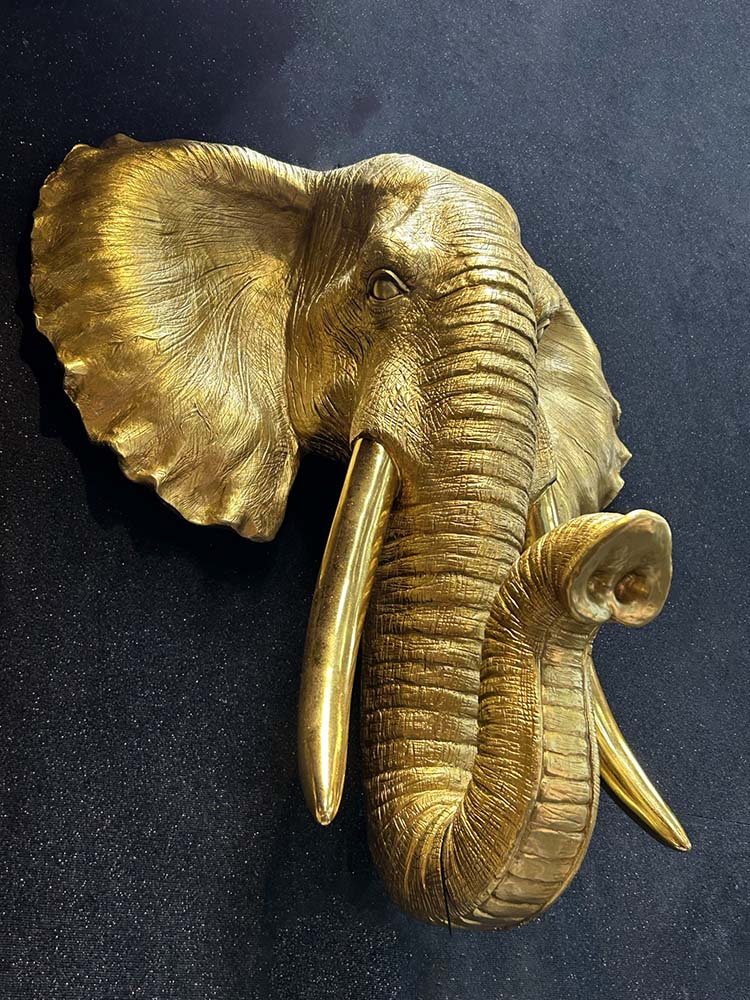 An Upward-Pointing Elephant Trunk, Wall Mounted Gold elephant head large 