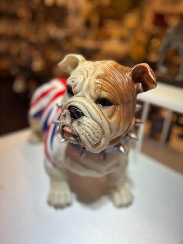 Large British Bulldog in Union Jack Coat, Standing British Bulldog Figure