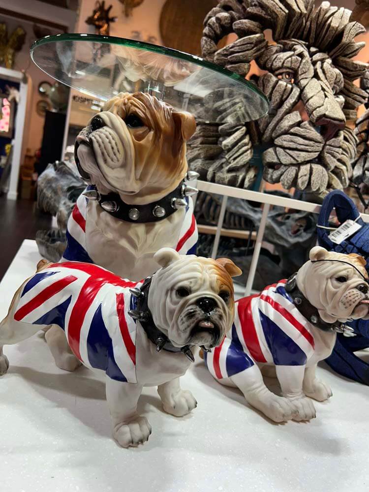English Bulldog in Union Jack Coat Side Table, 38cm