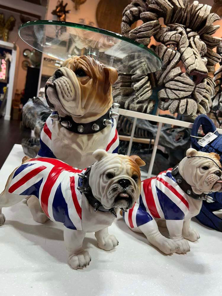 English Bulldog in Union Jack Coat Side Table, 38cm