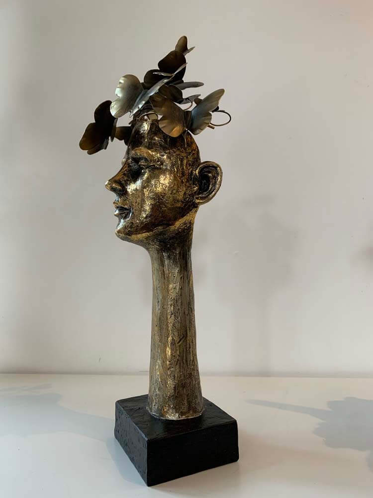 Lady with Butterfly Crown in Gold Sculpture