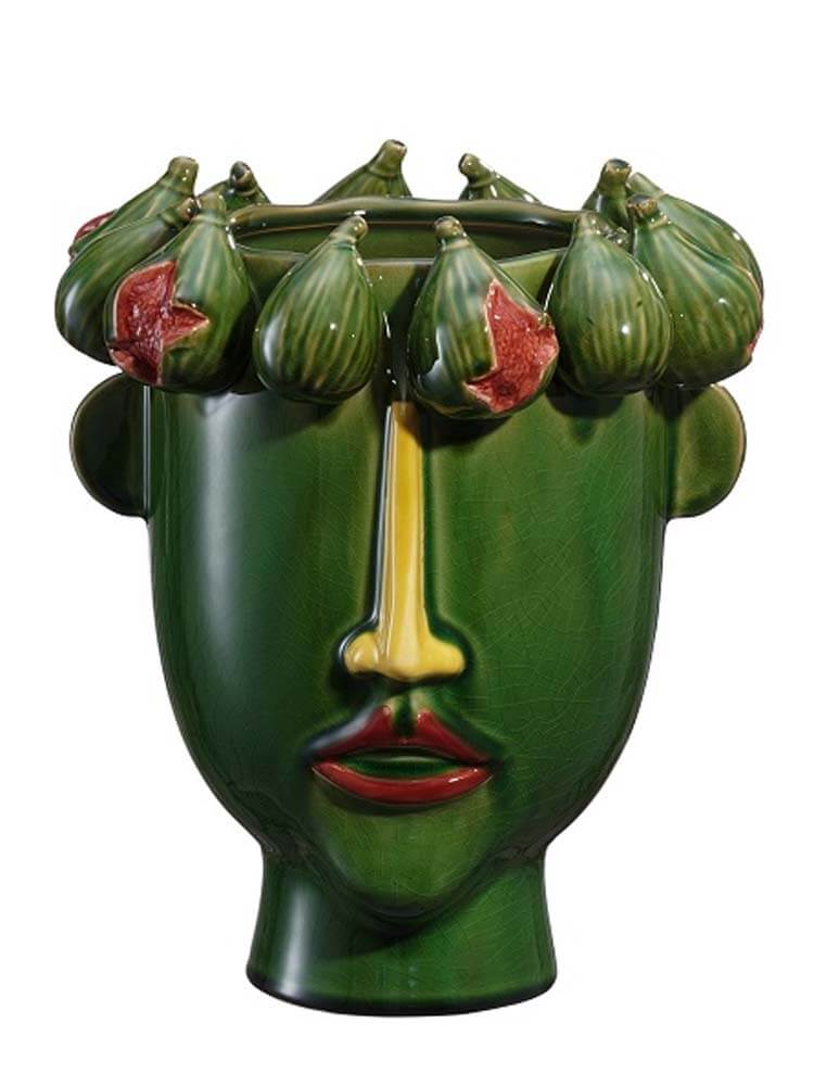 Green face vase decor, fig face vase 