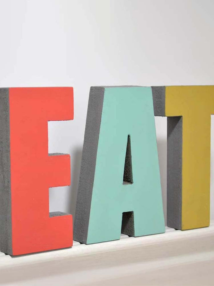EAT : Bright and Bold Colour 3D Wooden Letters for Home and Kitchen