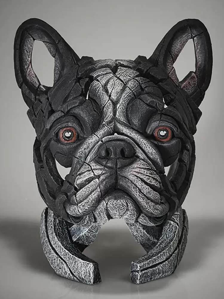 French Bulldog Sculpture, Colour Pied, Grey and Black Bulldog figurine 