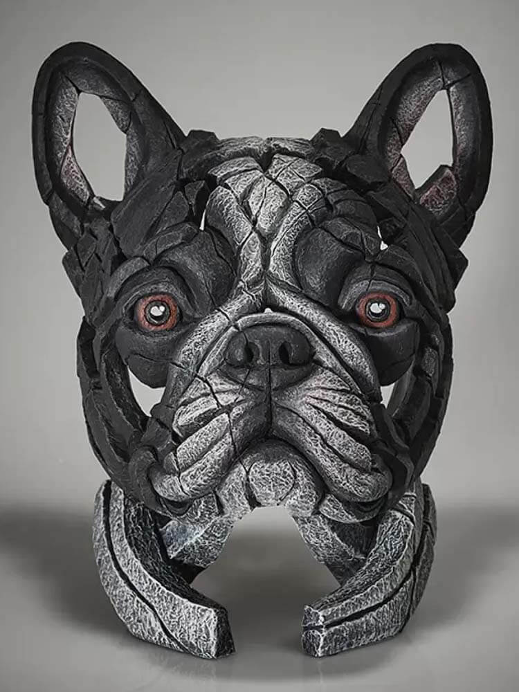 French Bulldog Sculpture, Colour Pied, Grey and Black Bulldog figurine 