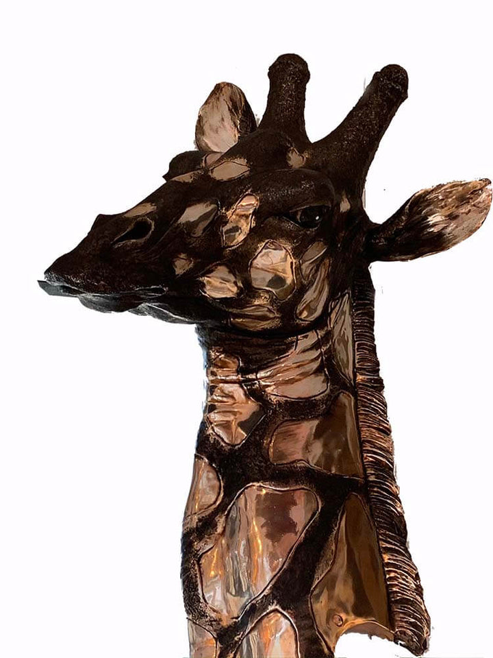 Metallic giraffe sculpture, Resin animal head wall mount