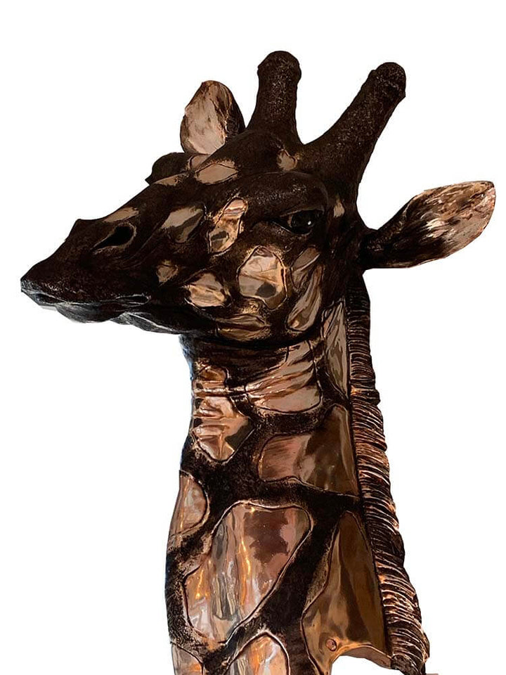 Long Neck Giraffe Head Wall Mount in copper finish 