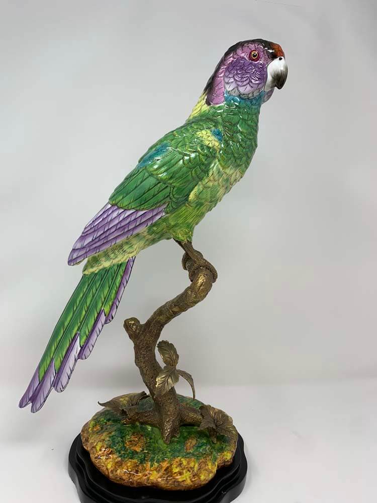 Large porcelain and bronze bird figure