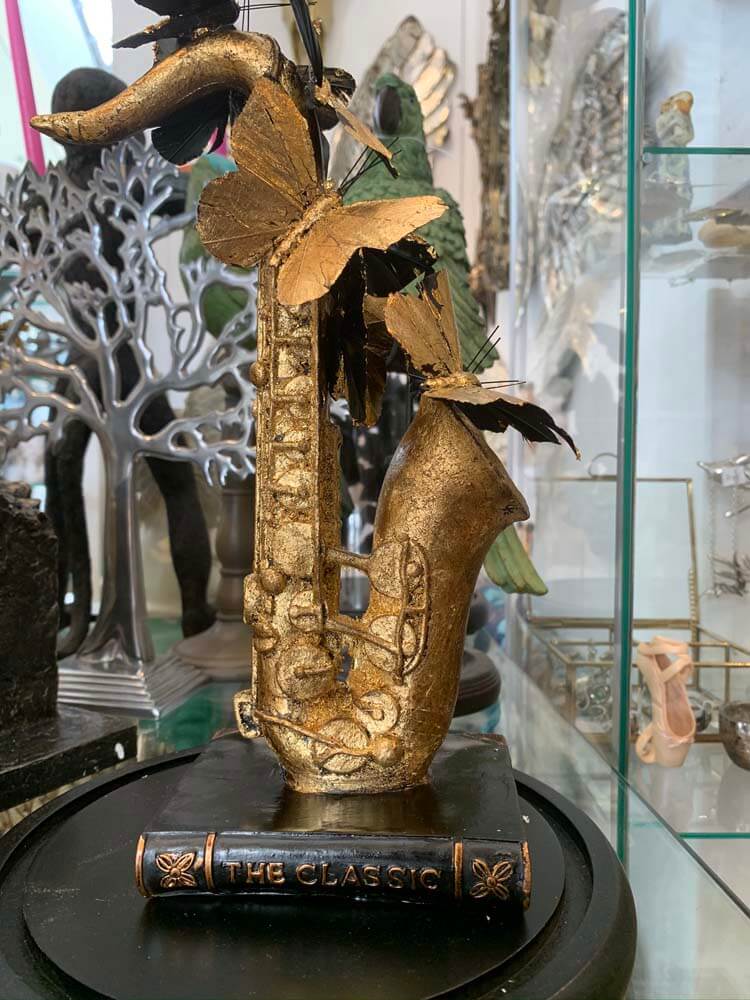 Dutch Hospital gold and black butterfly domes, Music instrument in a glass dome