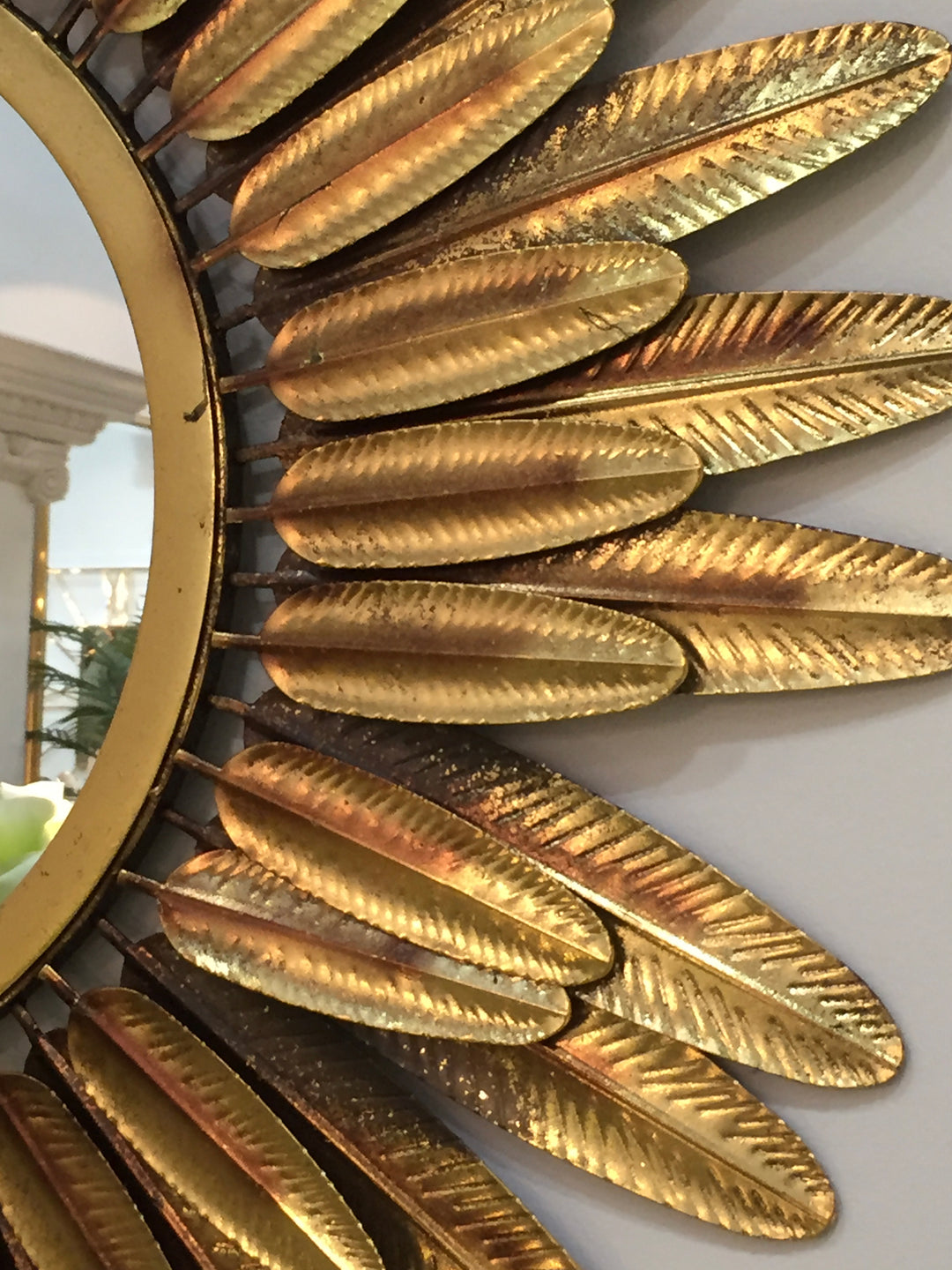 Gold Sunburst Wall Mirror Feather Effect, 75cm
