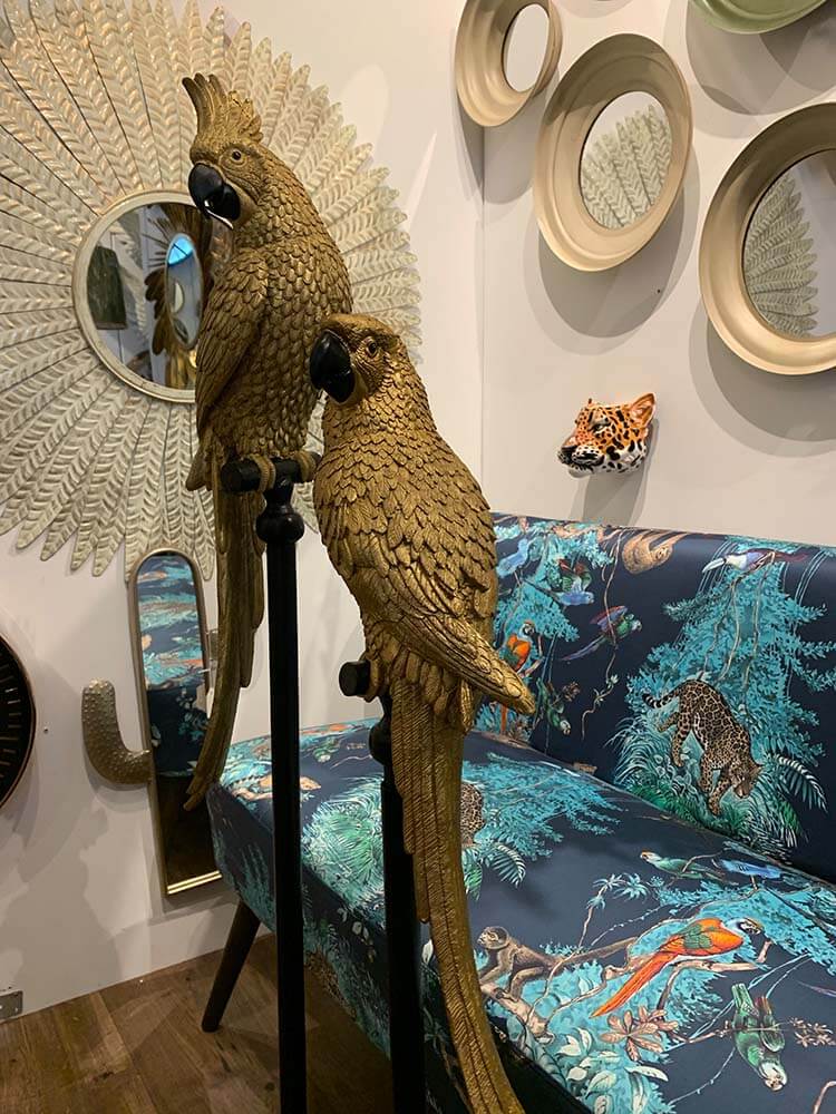 Gold Parrot on plinth, Large Floor Standing Parrot Ornament, 120cm