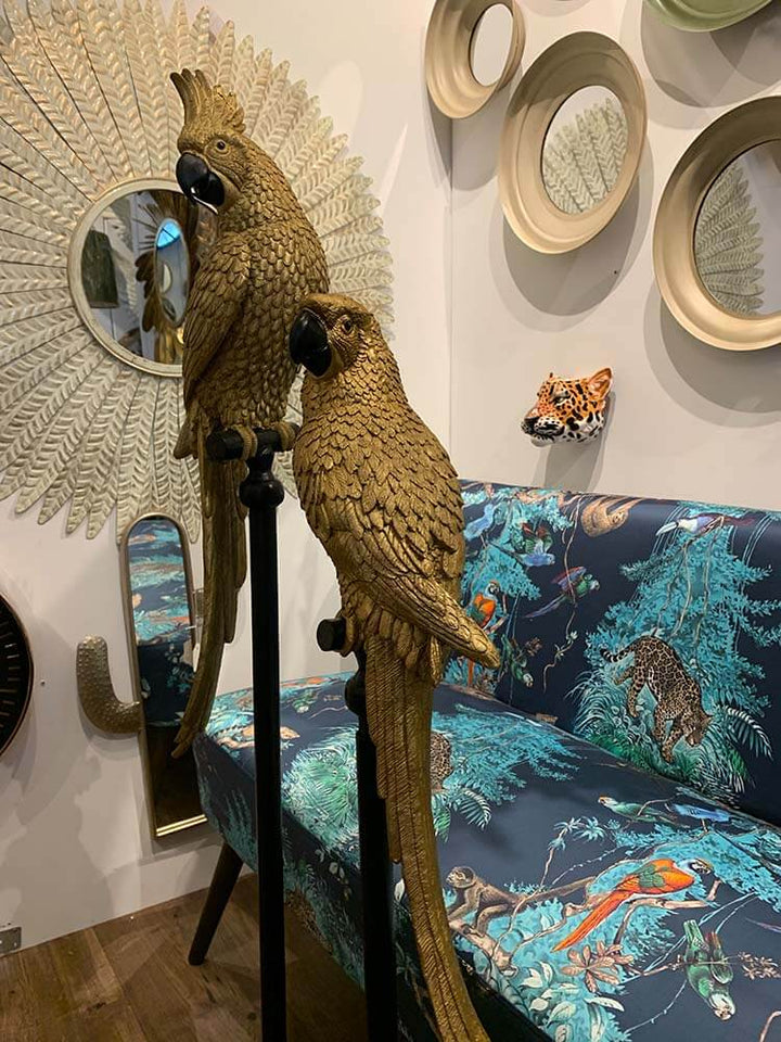 Gold Parrot on plinth, Large Floor Standing Parrot Ornament, 120cm