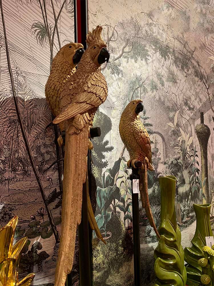 Gold Parrot on Plinth, Large Floor-Standing Parrot Ornament