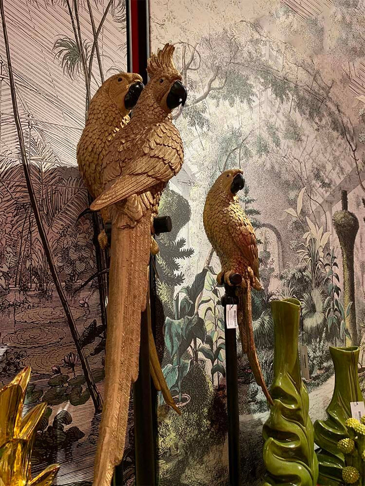 Gold Parrot on Plinth, Large Floor-Standing Parrot Ornament