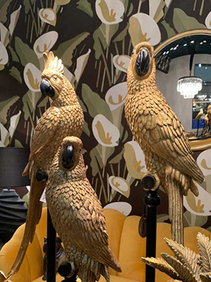 Gold Parrot on plinth, Large Floor Standing Parrot Ornament, 120cm