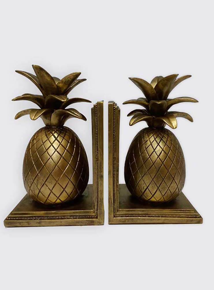 Vintage reproduction pineapple bookends gold colour