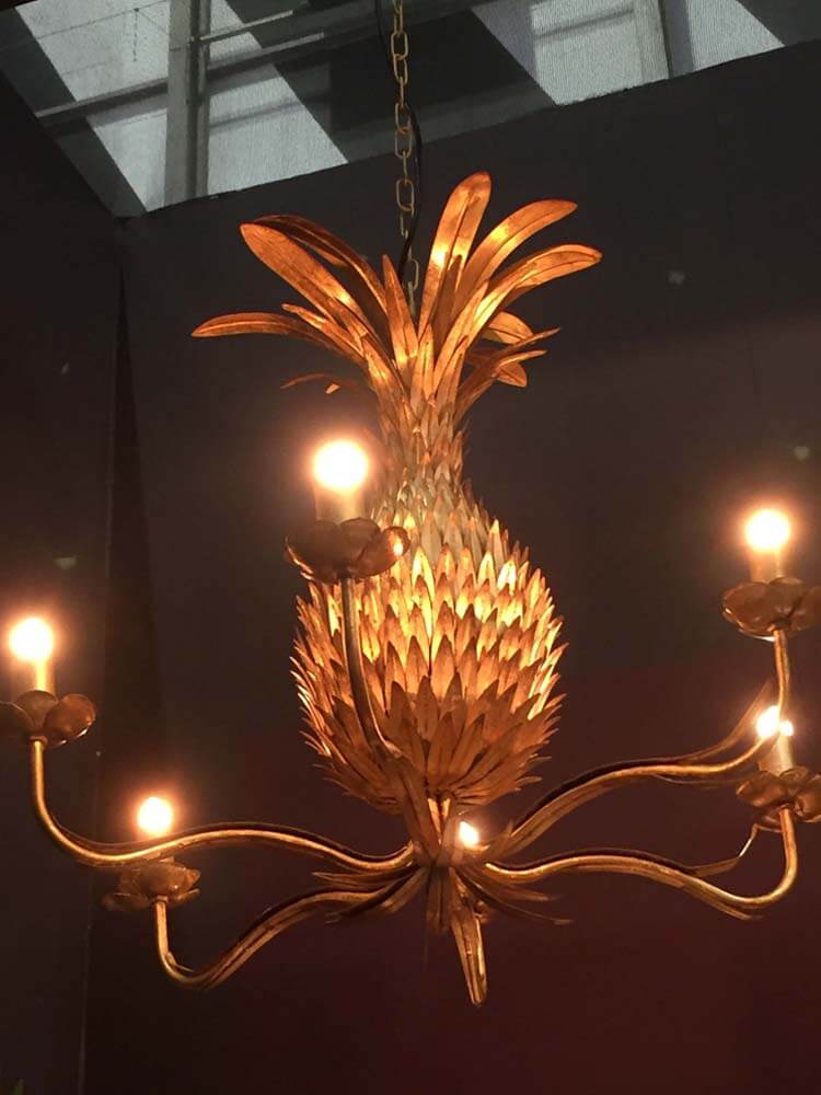 1950s inspired  gold pineapple chandelier with 6 branch, Italian