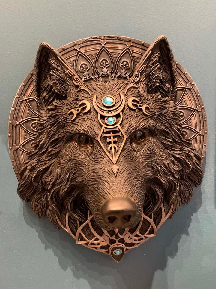 Black Wolf Wall Head, Gothic Moon Wolf, 30cm