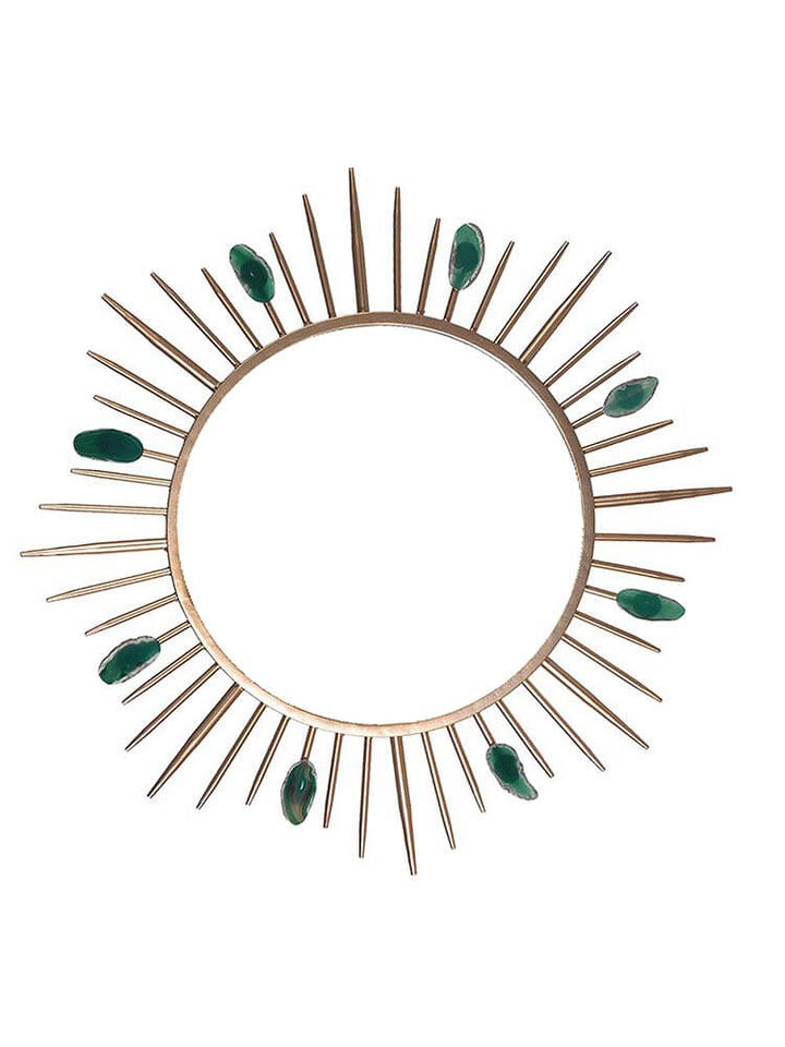 Circular shape green agate stone sunburst mirror 