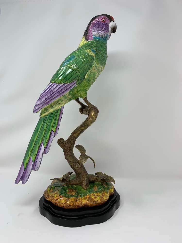Large porcelain and bronze bird figures