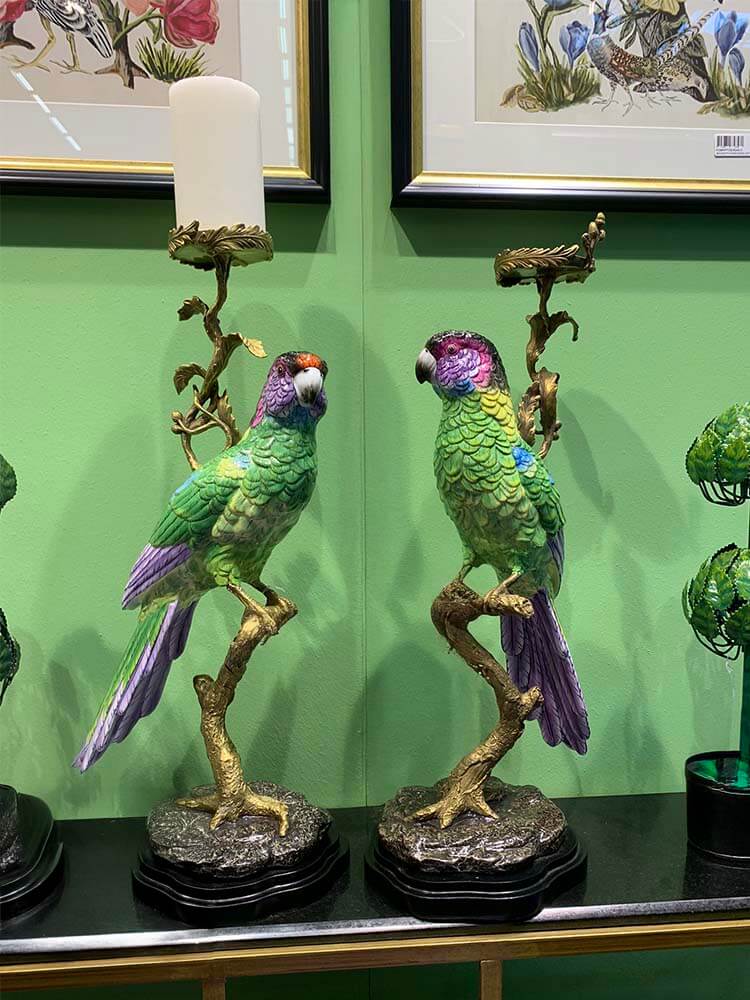 Large porcelain and bronze bird candle holders
