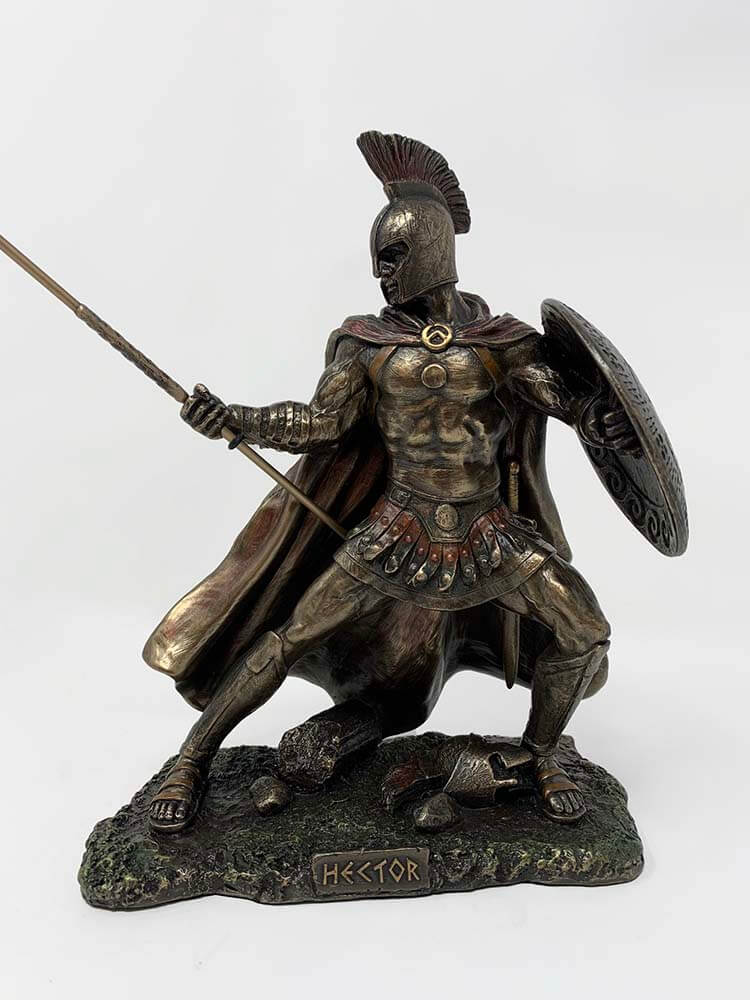 Bronze statue of a warrior Hector holding a spear and shield  