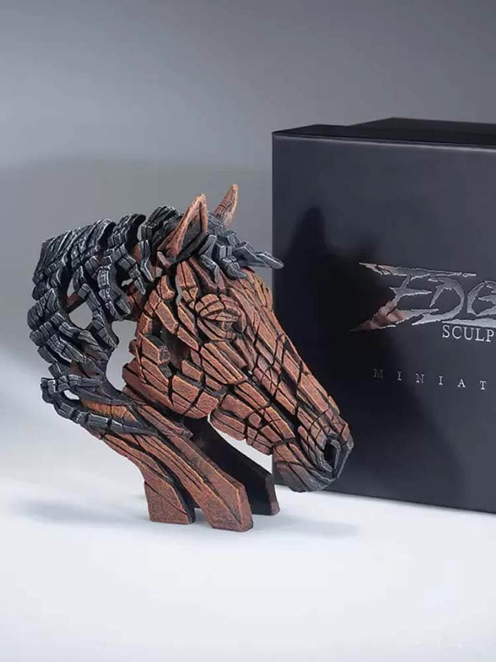 Skilfully handmade and hand-painted mini Horse Bust (Bay) by Edge Sculpture 