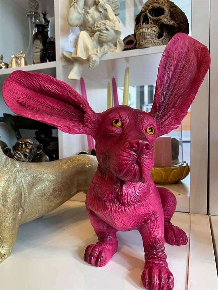 Long Ear Basset Hound Dog Ornament, Hot Pink Dog Statue, 37cm