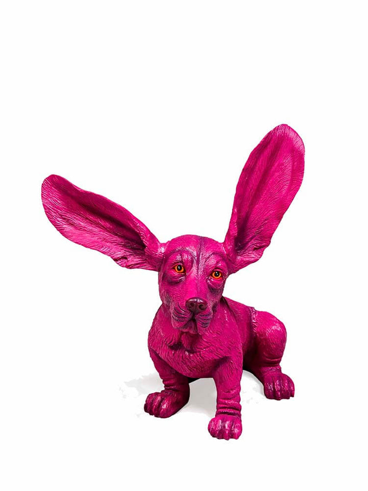 Long Ear Basset Hound Dog Ornament, Hot Pink Dog Statue, 37cm