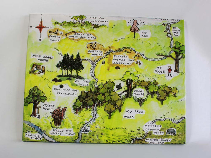 Map of hundred Arce wood wall canvas 