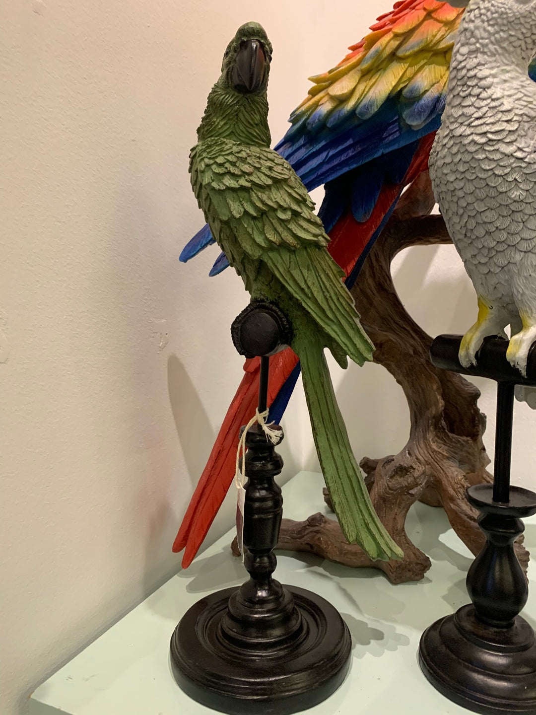 Green Parrot on Pilar, Parrot of Brazil on Perch, 45cm