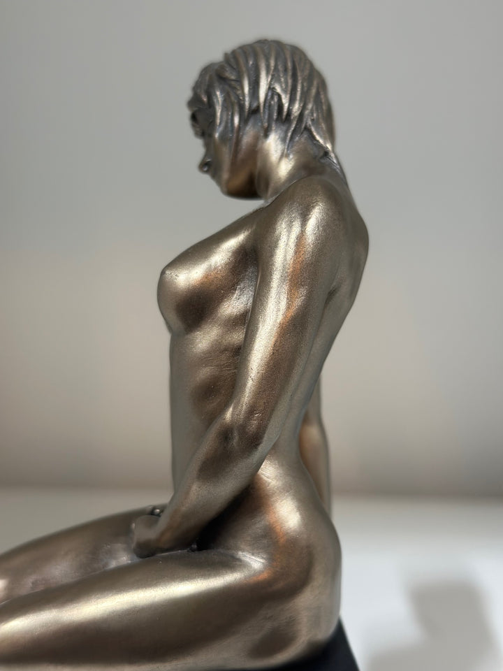Bronze Plated Sculpture, Nude Female Figure, - 20cm on stand