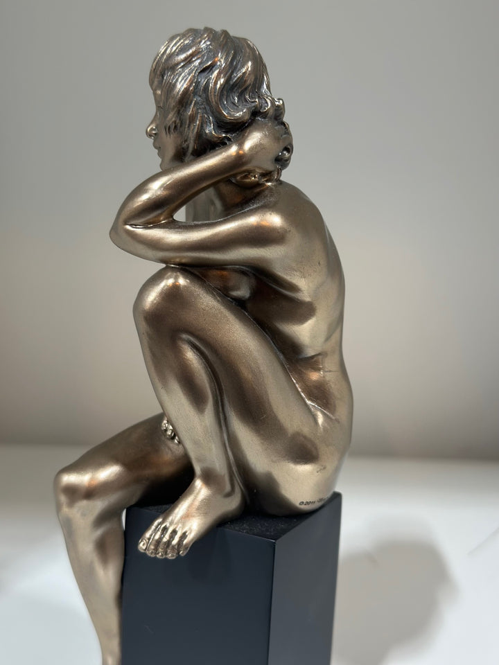 Bronze Plated Sculpture, Nude Female Figure, - 20cm on stand
