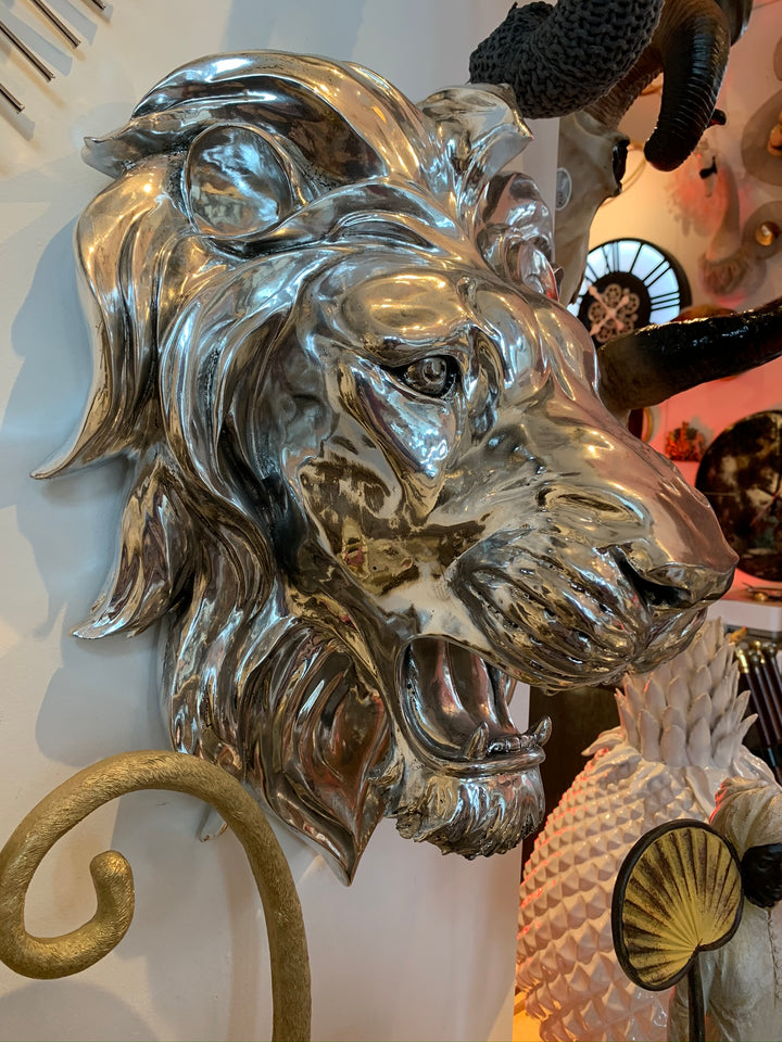 Silver Lion Head, Large Lion Wall Head, Lion Head Wall Mount, 50cm