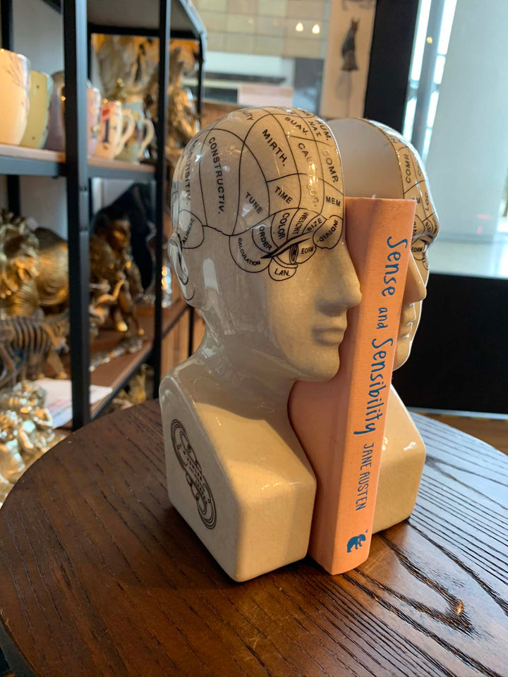 Pair of antique phrenology head bookends