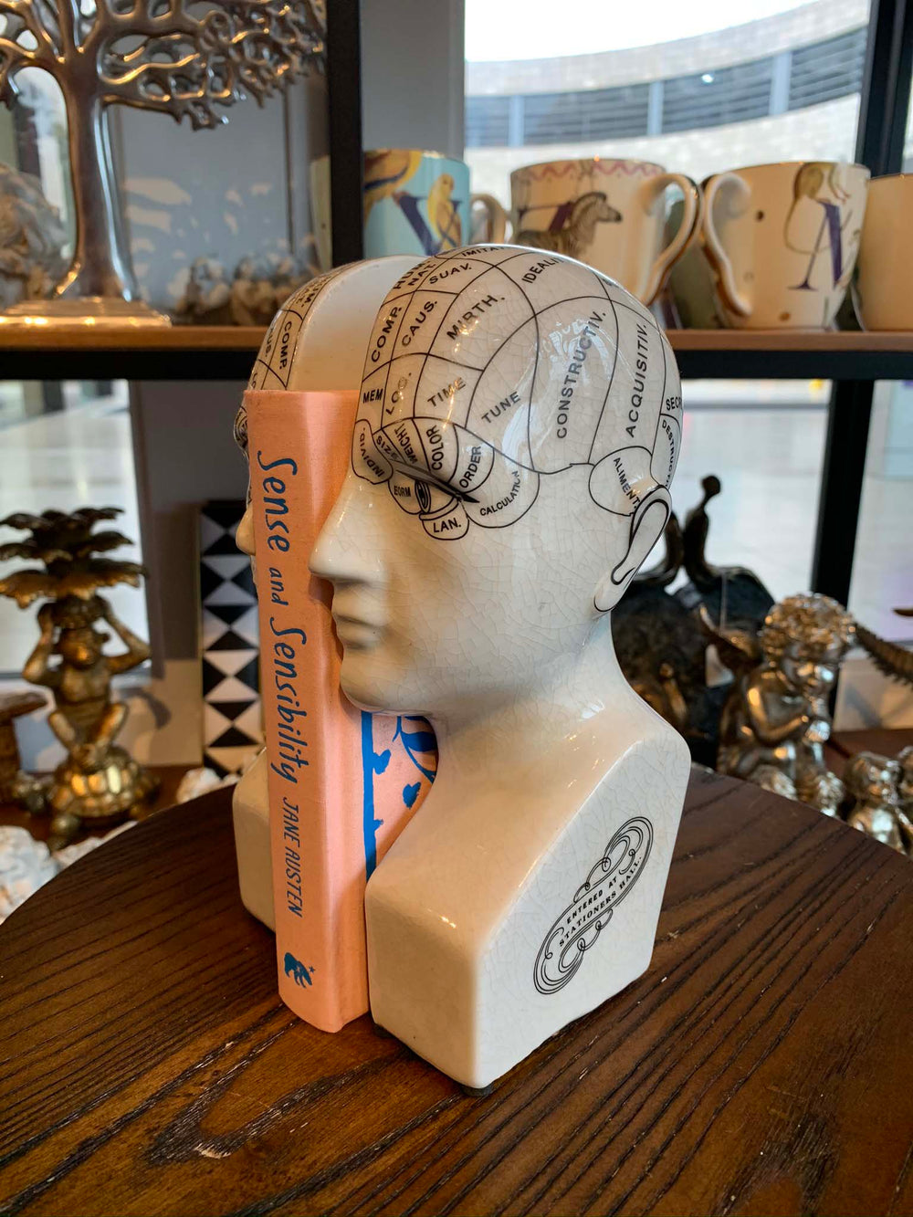 bookends, Pair of antique phrenology head bookends