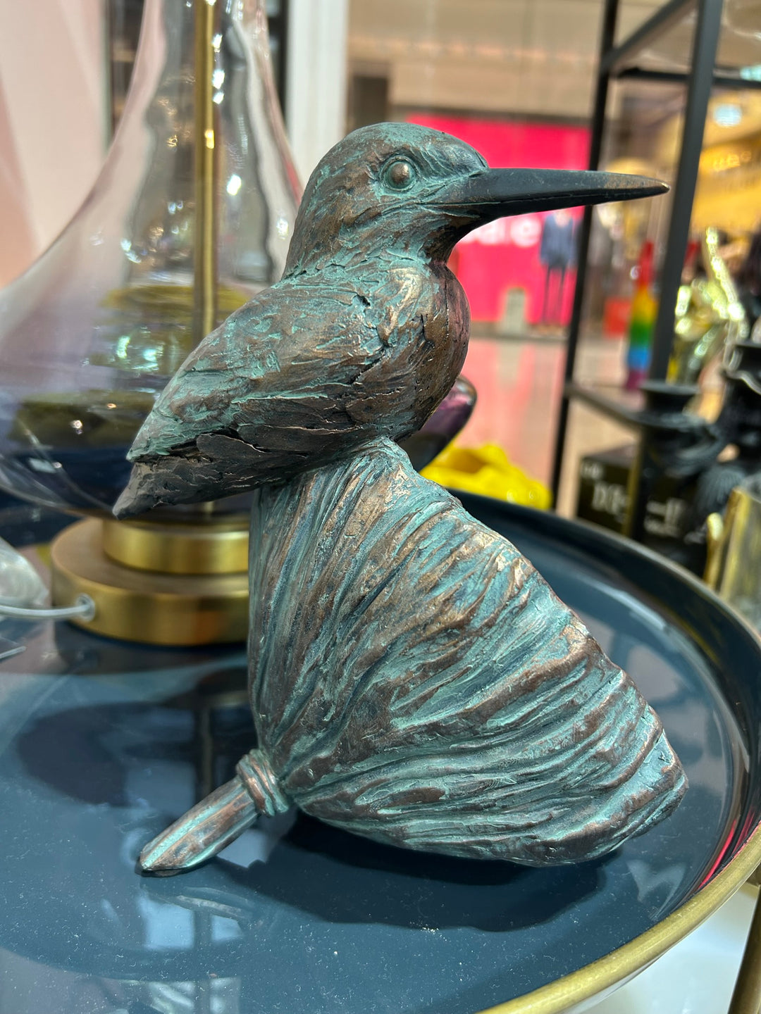 Kingfisher sculpture, Kingfisher on a Lotus Leaf Statue 