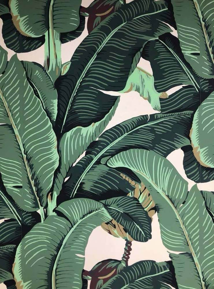 iconic wallpaper design, authentic Martinique wallpaper, banana leaf wallpaper, luxury wall décor, Hollywood wallpaper, 1942 original design