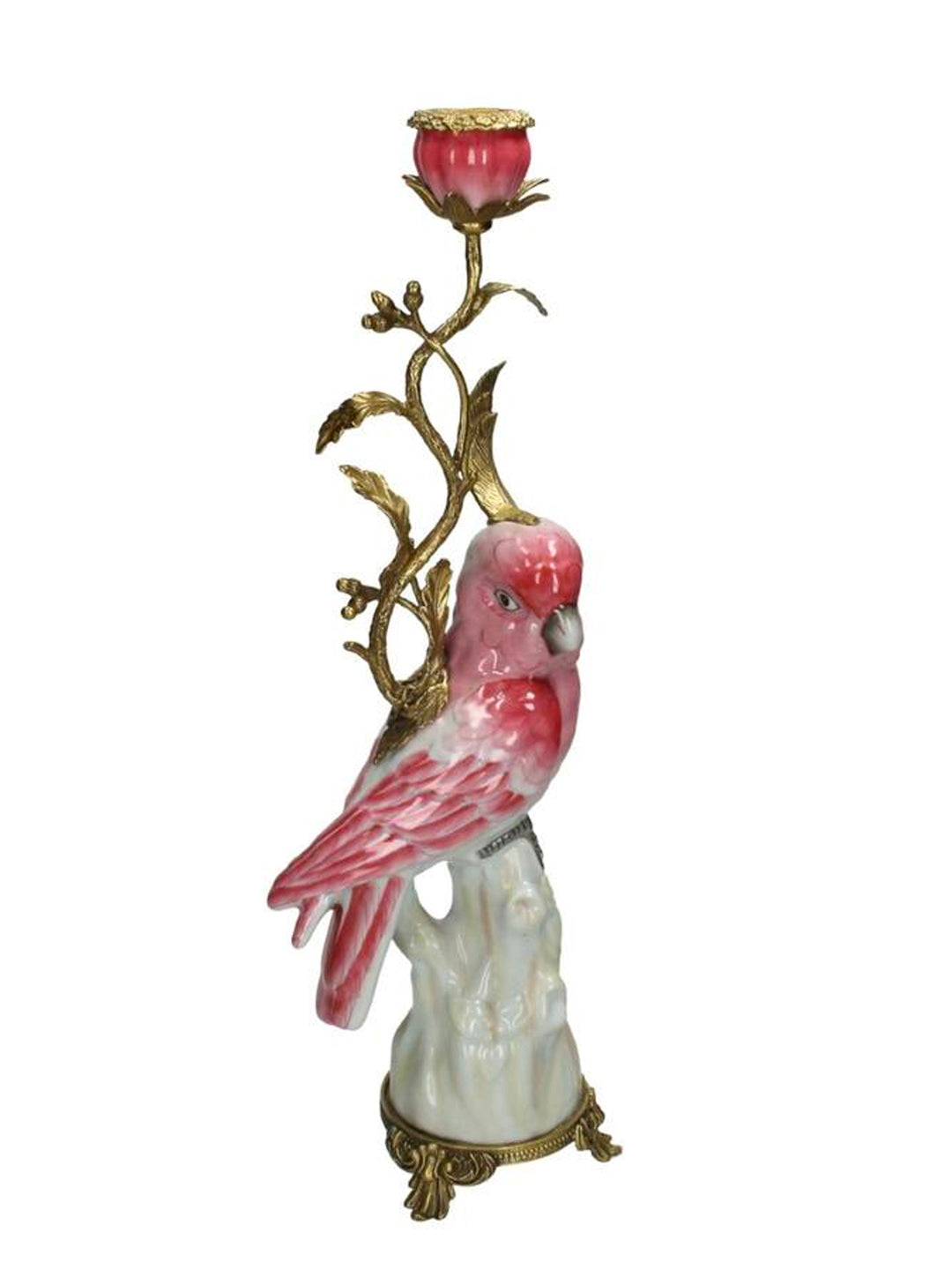 Parrot Candle Holder Pink, Pink Parrot Ceramic and Bronze Candlestick