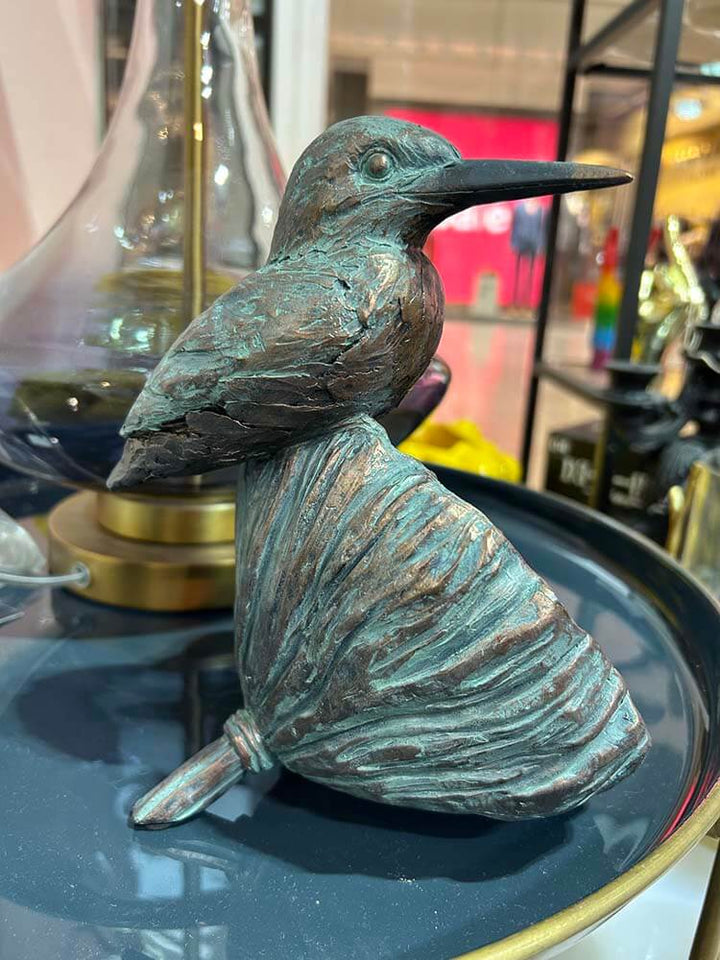 Kingfisher On Lotus Flower, Birds Sculpture, Kingfisher on a Lotus