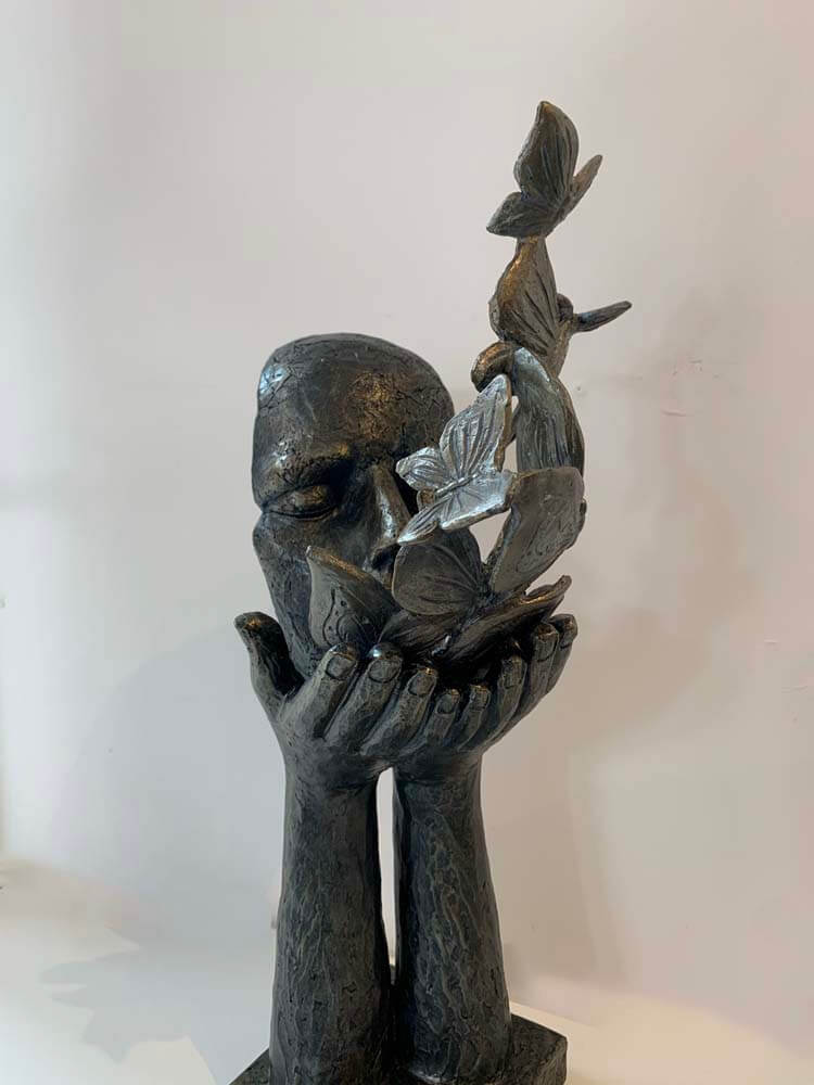 Lady Blowing Butterfly Kisses Sculpture