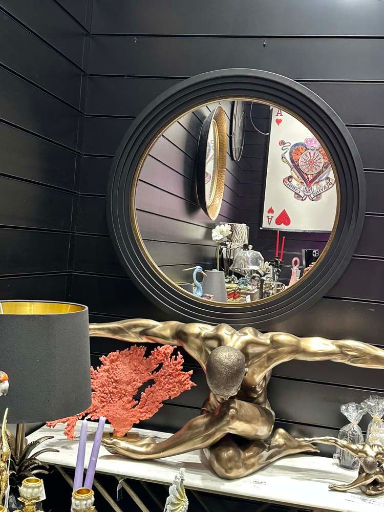 round wall mirror, large, black mirror