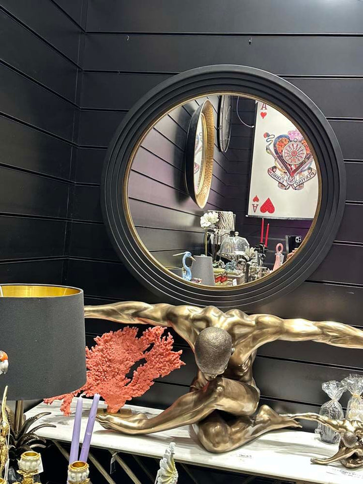 round wall mirror, large, black mirror