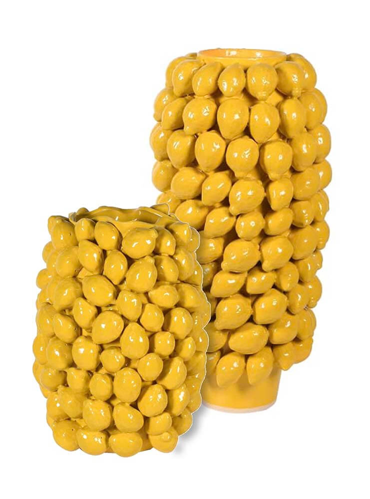 yellow lemon vase, yellow glazed ceramic vase, lemon vase large