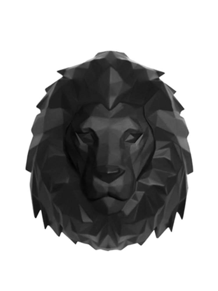 Black Geometric Lion Wall Head – Lion wall mount black, Modern Origami Style lion head